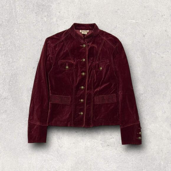 ★ Michael Kors Velvet Burgundy Fitted Military Style Jacket ★ - Picture 7 of 7
